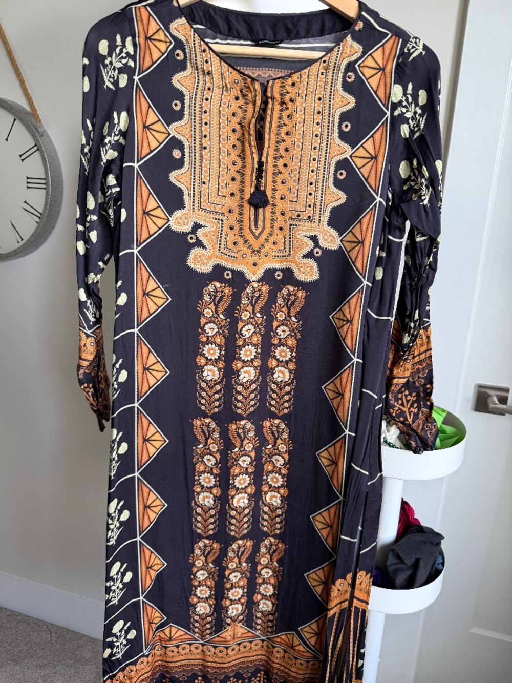 Sapphire Silk Charcoal Black & Mustard Geometric Motif Bran
